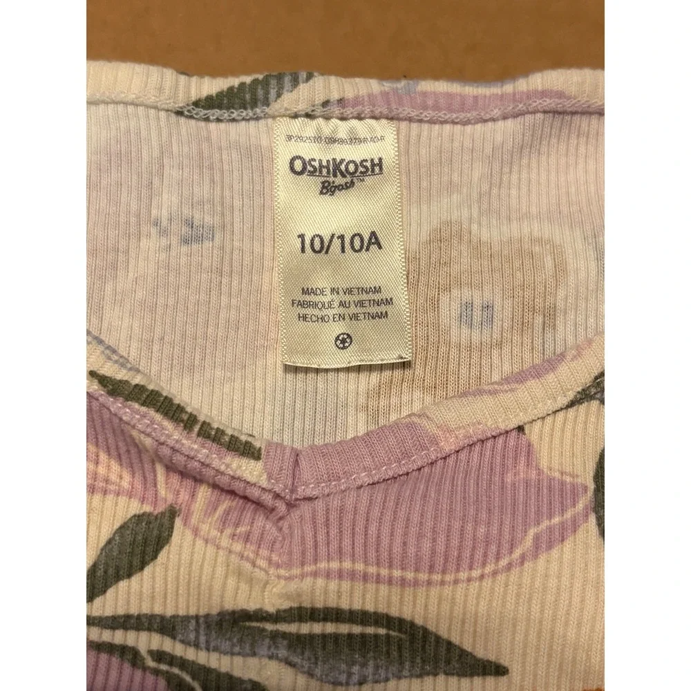 OshKosh B'gosh Floral Ribbed T-Shirt Kids 10 Multicolor Good Lettuce Edge Tee